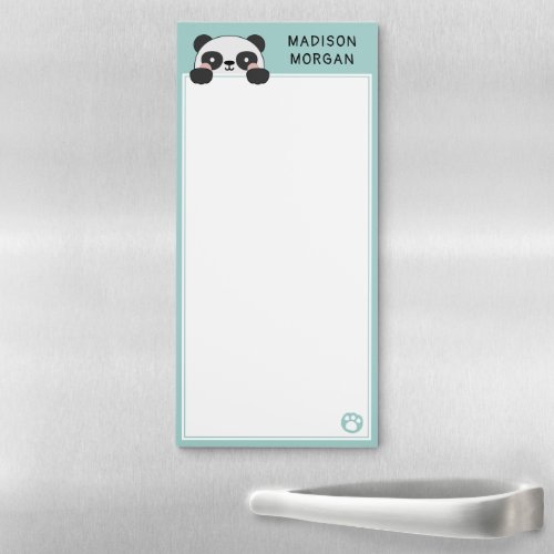 Turquoise Cute Panda Bear  Paws Add Your Name Magnetic Notepad