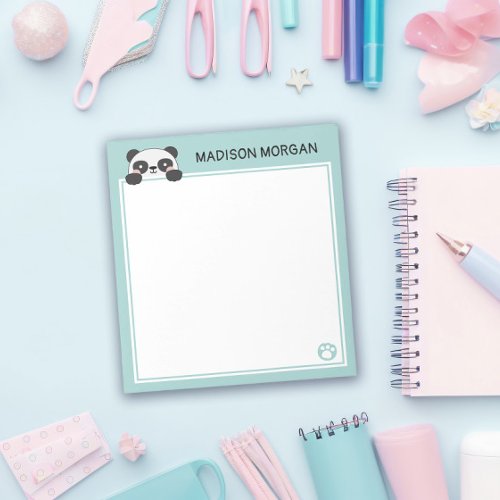 Turquoise Cute Panda Bear  Paws Add Your Name Notepad