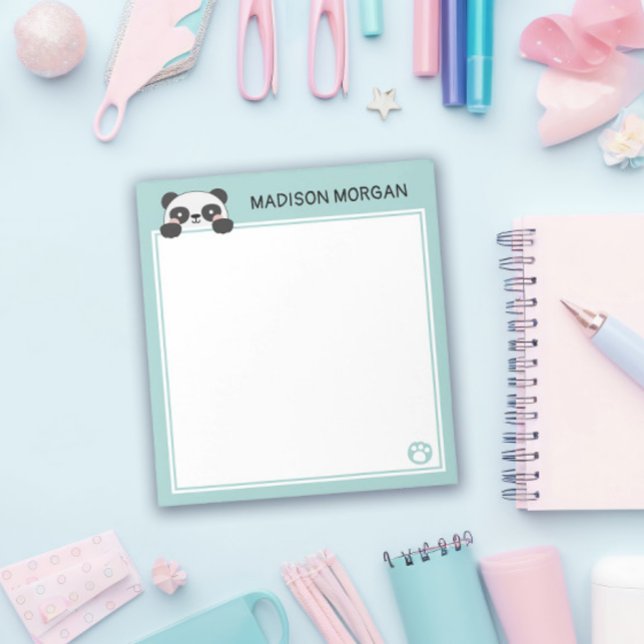 Turquoise Cute Panda Bear & Paws Add Your Name Notepad (Creator Uploaded)