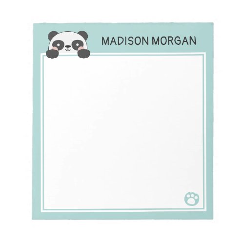 Turquoise Cute Panda Bear  Paws Add Your Name Notepad