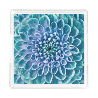 Turquoise Dahlia Flower Macro Background Acrylic Tray