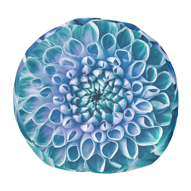 Turquoise Dahlia Flower Macro Background Pouf (Bottom)