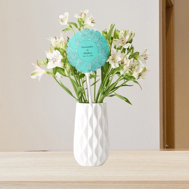 Turquoise Daisies Names Date Wedding Mini Balloon (Elegant Turquoise Daisy Wedding Mini 
Balloon)
