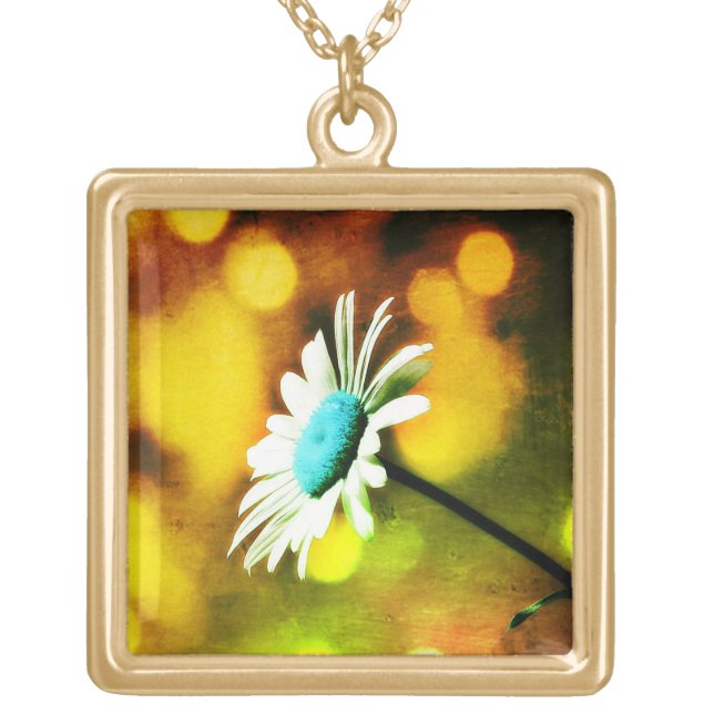 Turquoise Daisy Amber N Gold Necklace (Front)