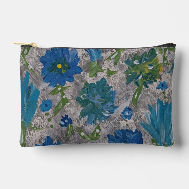 Turquoise Daisy Floral Accessories Pouch (Front)