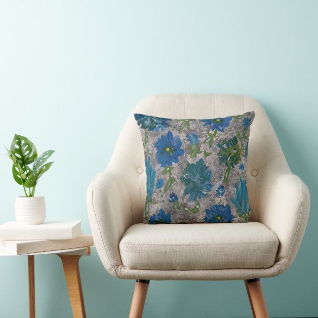 Turquoise Daisy Indoor Throw Pillow 16x16 (Chair)
