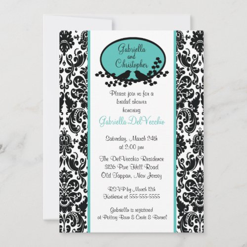 Turquoise Damask Bridal Shower Invitation