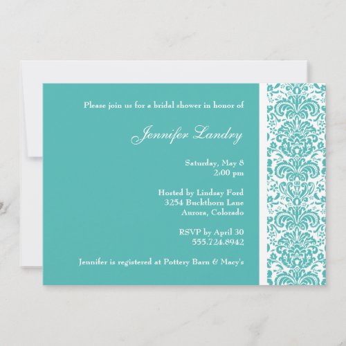 Turquoise Damask Bridal Shower Invitation