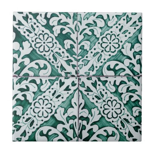 Turquoise Damask Ceramic Tile