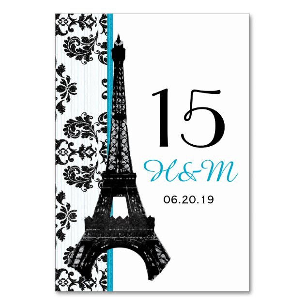 TURQUOISE DAMASK EIFFEL TOWER PARISIAN WEDDING CARD