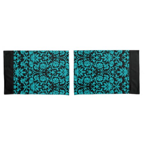 Turquoise Damask Floral Pattern Pillow Case