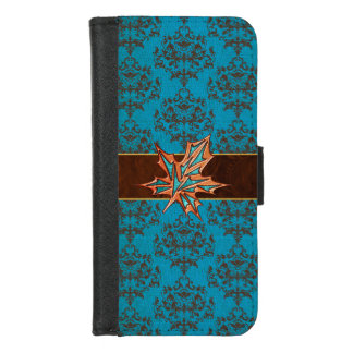 Turquoise Damask Leaf iPhone 8 Wallet Case