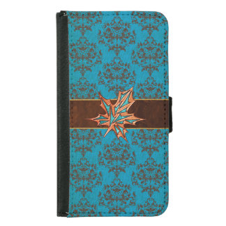 Turquoise Damask Leaf Samsung S5 Wallet Case