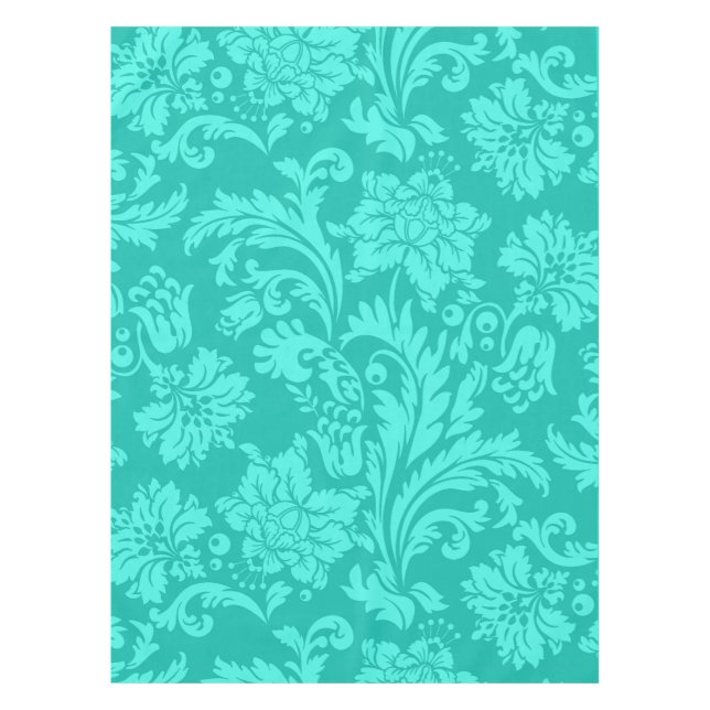 Turquoise damask print tablecloth (Front)