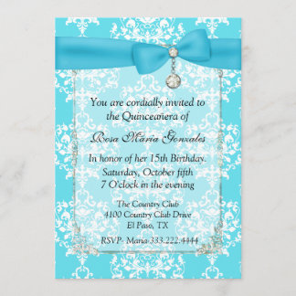 Turquoise Damask Quinceañera Invitation
