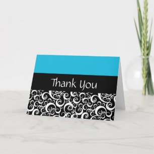 Turquoise Damask Swirls Thank You Cards