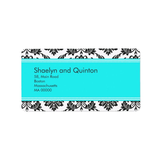 Turquoise Damask Wedding Address Labels (Front)
