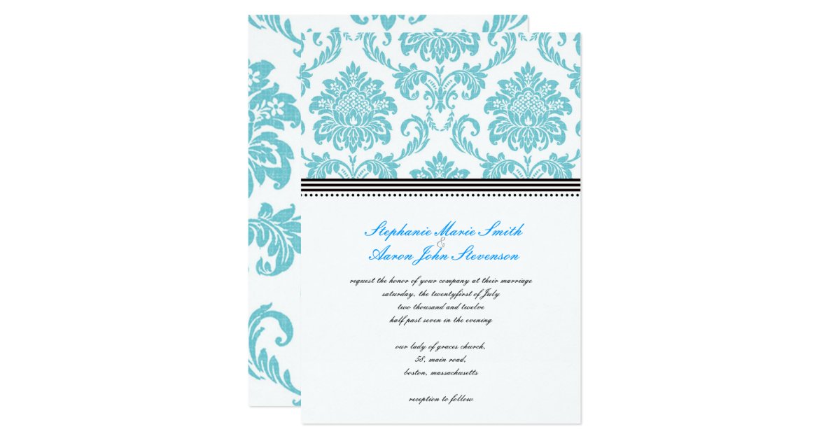 Turquoise Damask Wedding Invitation | Zazzle