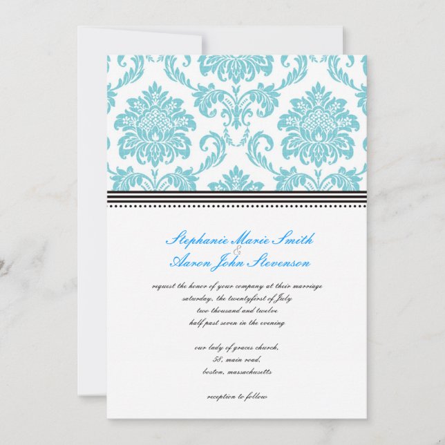 Turquoise Damask Wedding Invitation (Front)