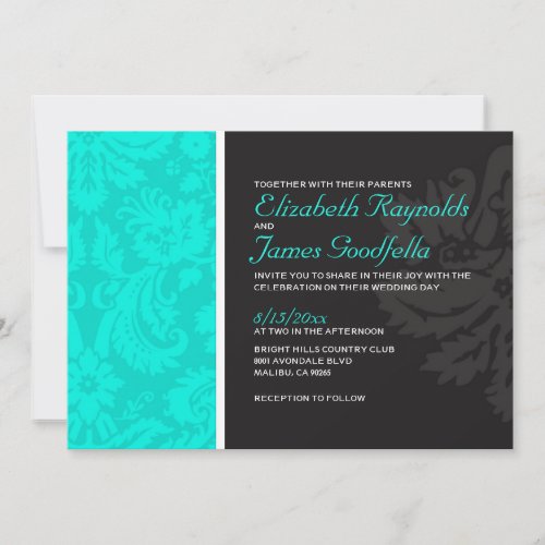 Turquoise Damask Wedding Invitations