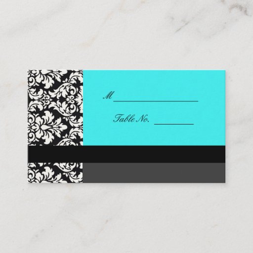 Customizable Turquoise Damask Wedding Placecards Business Cards