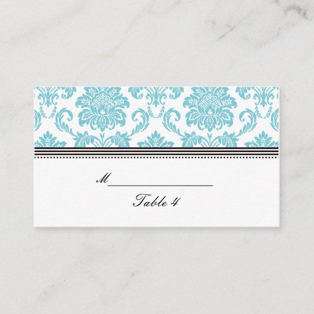 Turquoise Damask Wedding Placecards (Front)