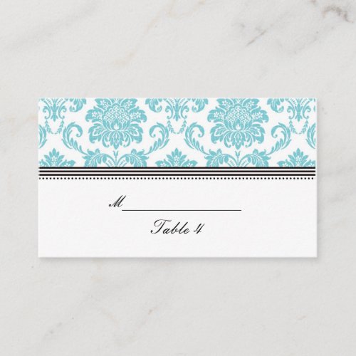 Turquoise Damask Wedding Placecards Business Card Template