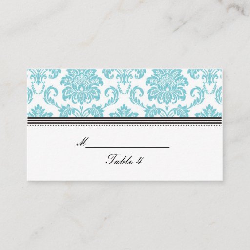 Customizable Turquoise Damask Wedding Placecards Business Card Template