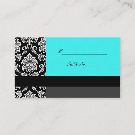 Customizable Turquoise Damask Wedding Placecards Business Card Template