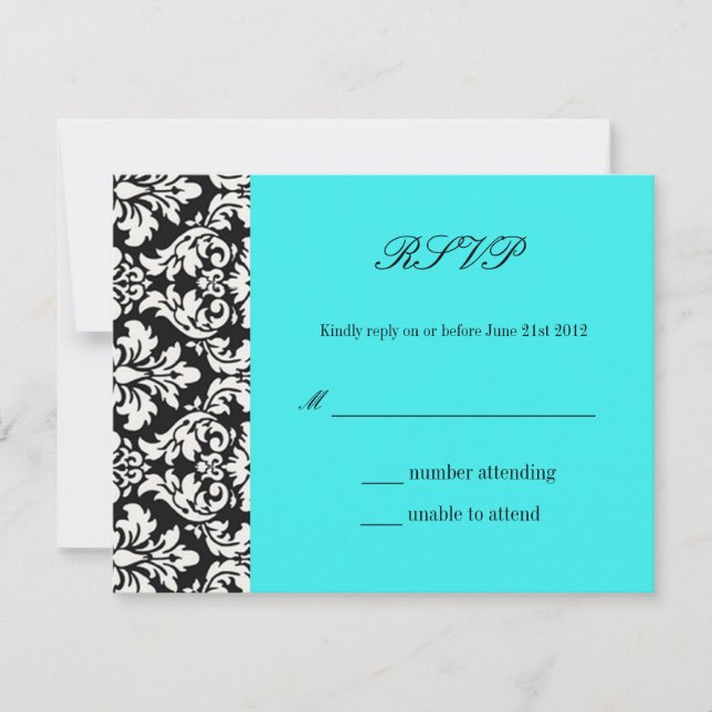 Turquoise Damask Wedding Response Card RSVP (Front)