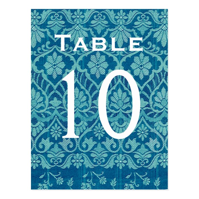 Turquoise Damask Wedding Table Number Card Recepti Post Cards