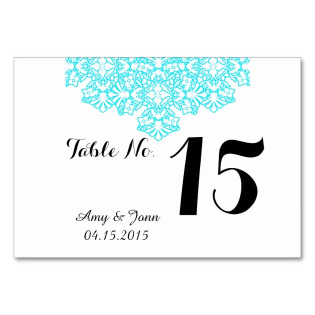 Turquoise Damask Wedding Table Numbers Dmask2 Card