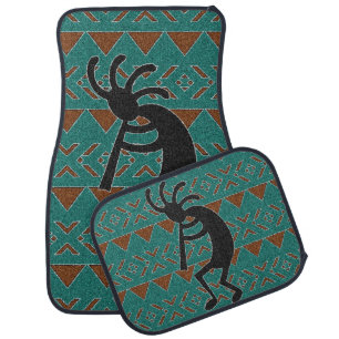Turquoise Dancing Kokopelli Southwest Flute Player Car Floor Mat