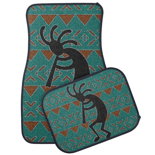 Turquoise Dancing Kokopelli Southwest Flute Player Car Floor Mat (Set)