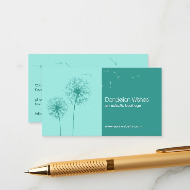 Turquoise Dandelion Wishes Business Card (Front/Back In Situ)