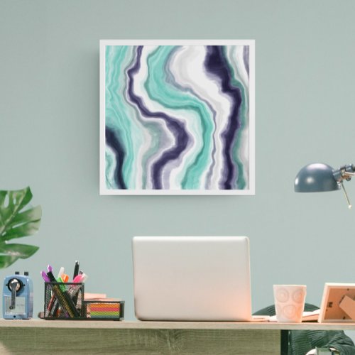 Turquoise Dark Blue and White Marble Agate Swirls Canvas Print