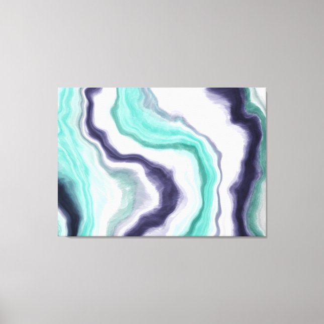 Turquoise, Dark Blue and White Marble Agate Swirls Canvas Print (Front)