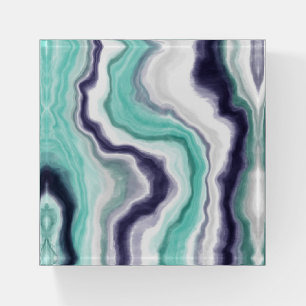 Turquoise, Dark Blue and White Marble Agate Swirls Paperweight