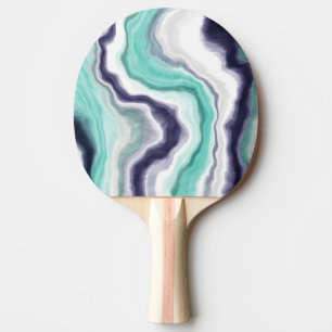 Turquoise, Dark Blue and White Marble Agate Swirls Ping Pong Paddle