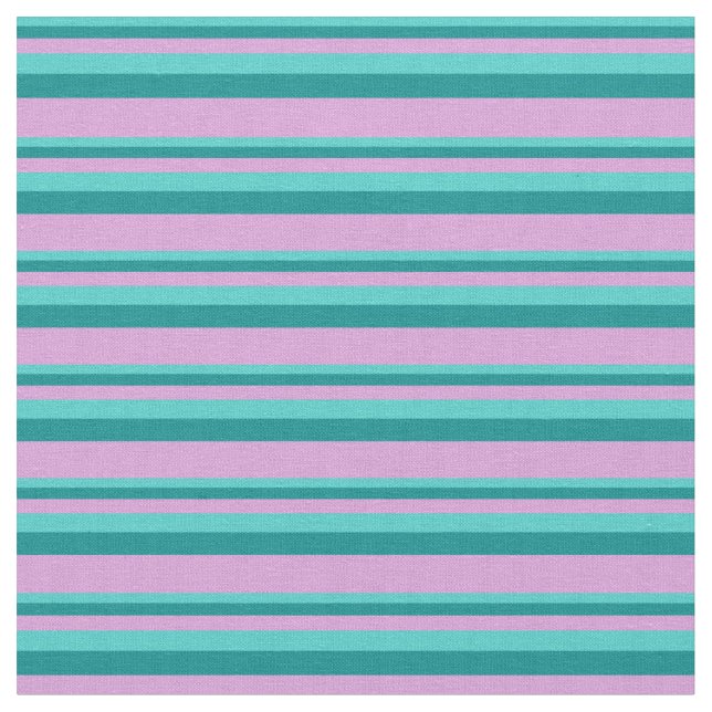 Turquoise, Dark Cyan, and Plum Pattern of Stripes Fabric (Close Up)