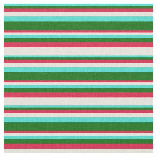 Turquoise, Dark Green, Crimson, and Beige Lines Fabric