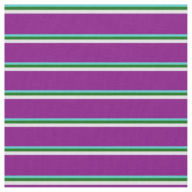 Turquoise, Dark Green, Lavender & Purple Lines Fabric (Close Up)