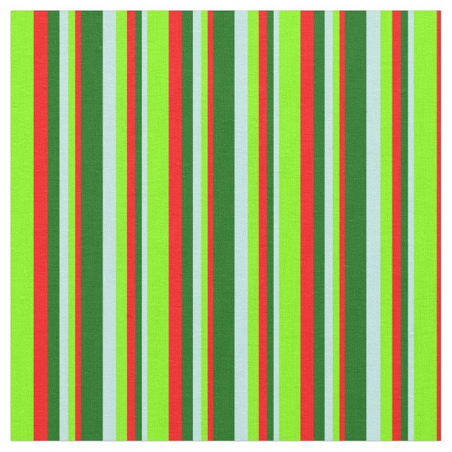 Turquoise, Dark Green, Red, and Chartreuse Lines Fabric (Close Up)