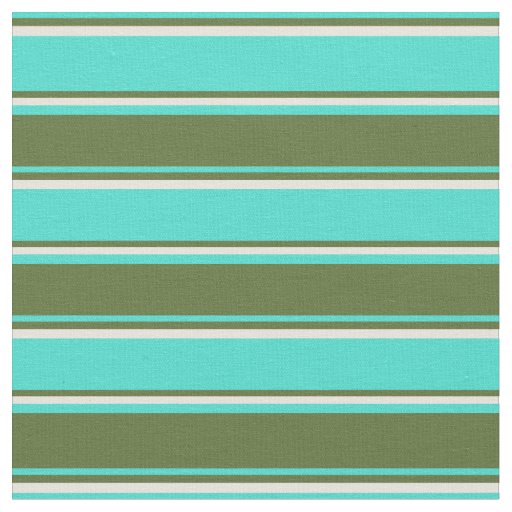 Turquoise, Dark Olive Green, and Beige Stripes Fabric