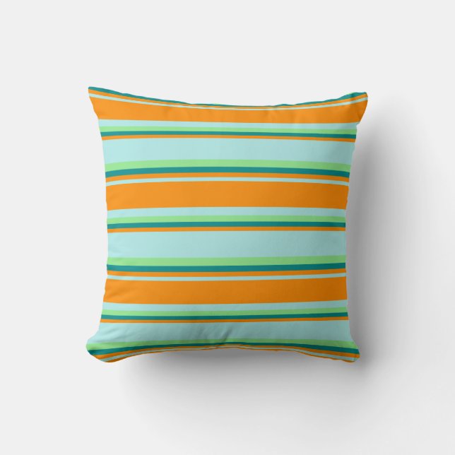 Turquoise, Dark Orange, Dark Cyan & Light Green Throw Pillow (Front)