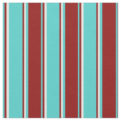 Turquoise Dark Red and White Colored Stripes Fabric