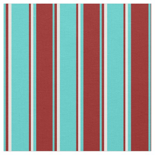 Turquoise, Dark Red, and White Colored Stripes Fabric