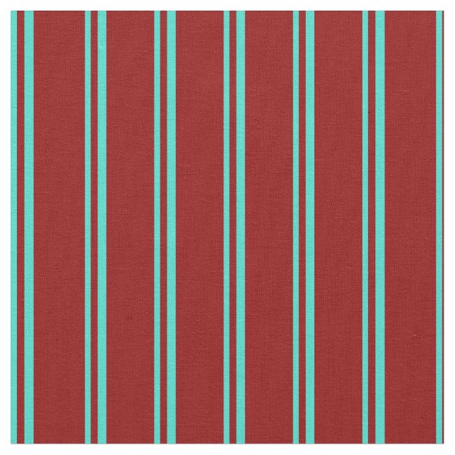 Turquoise & Dark Red Striped Pattern Fabric (Close Up)