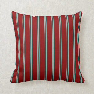 Turquoise & Dark Red Striped Pattern Throw Pillow