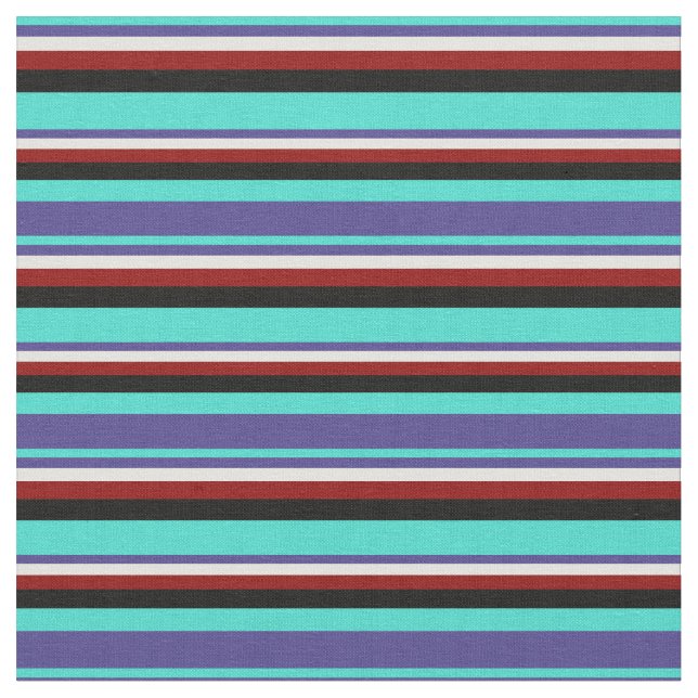 Turquoise, Dark Slate Blue, Cyan, Dark Red & Black Fabric (Close Up)